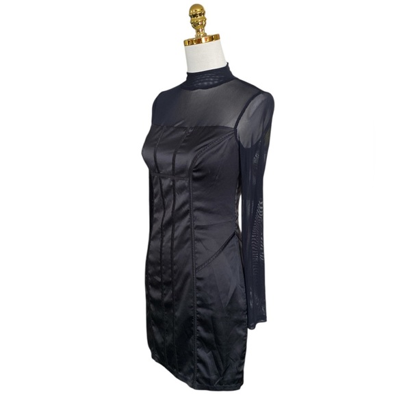 Guess Women’s Black Bodycon Long Sleeve Sheath Cocktail Mini Dress Size S Goth - Picture 3 of 7